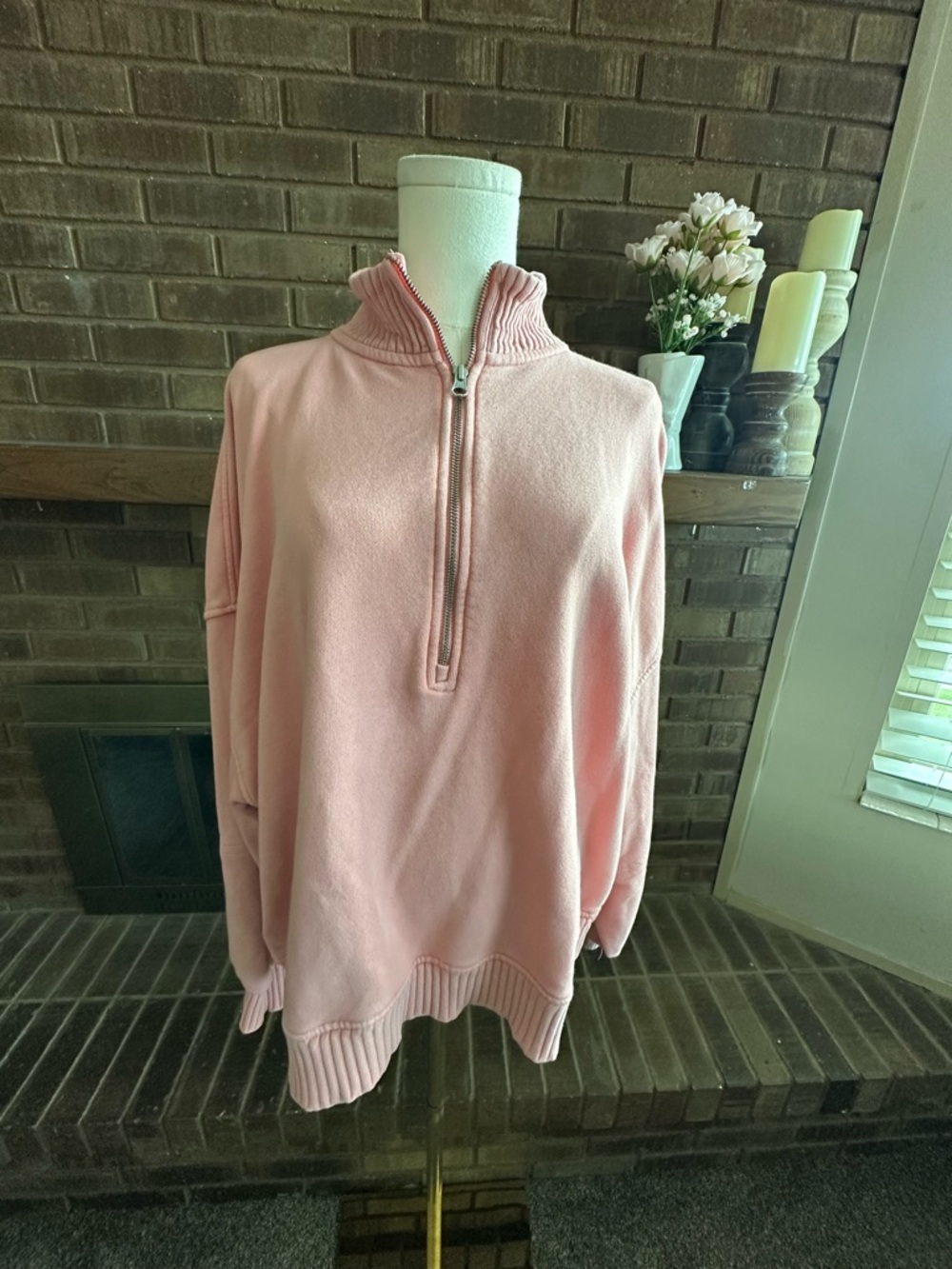 aerie Light Pink Half-Zip Funnel Neck Sweater